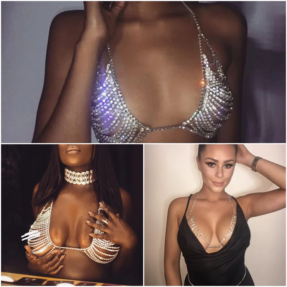 Сексуальное украшение She'sModa со стразами бюстгальтер на цепочке лиф из