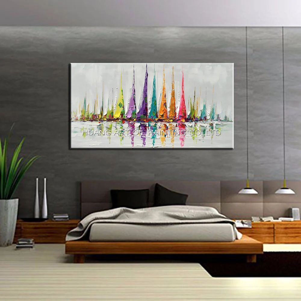 Ручная роспись холст настенное Искусство Красочный парусник абстрактная