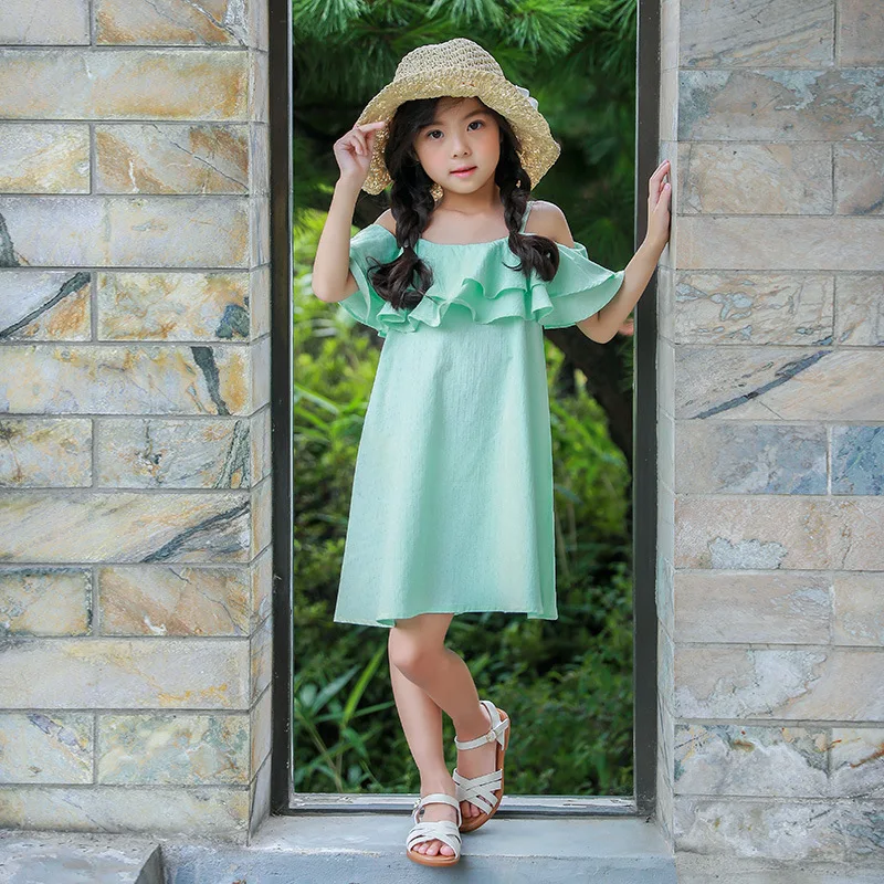 2018 Summer Dress Girl Evening Children Clothing Kids Shoulderless Princess Clothes 7 8 9 10 11 12 Year Costume | Детская одежда и