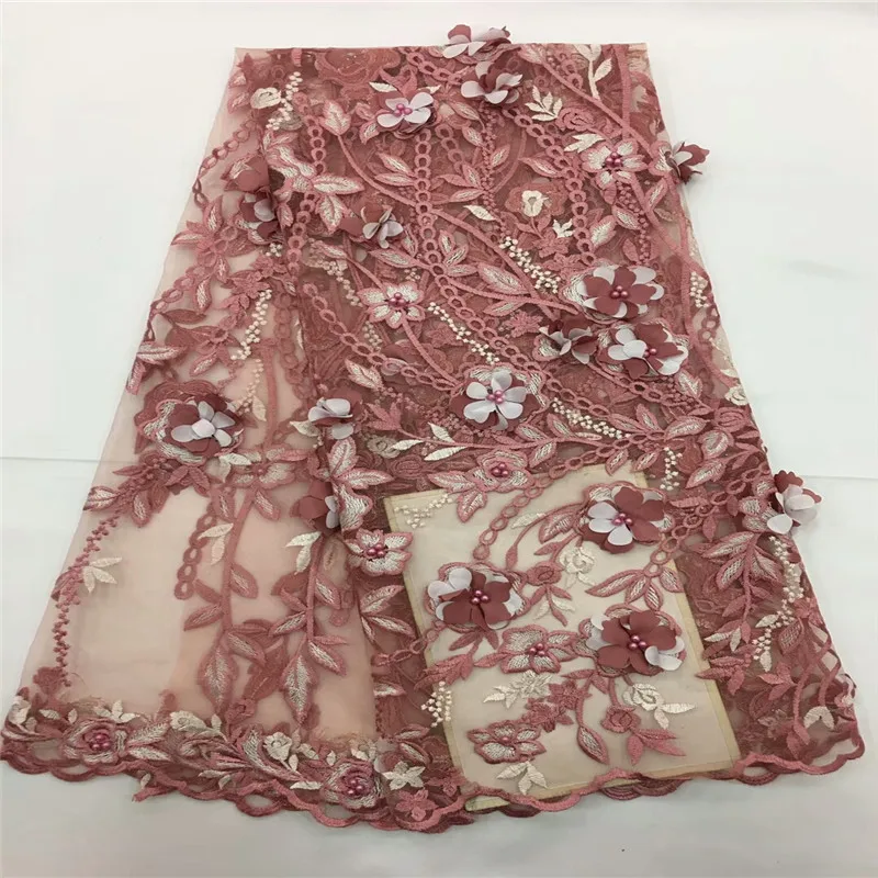 New arrival lovely with beads french tulle lace fabric 3d flower embroidery Soft African pretty applique rof-1147 | Дом и сад