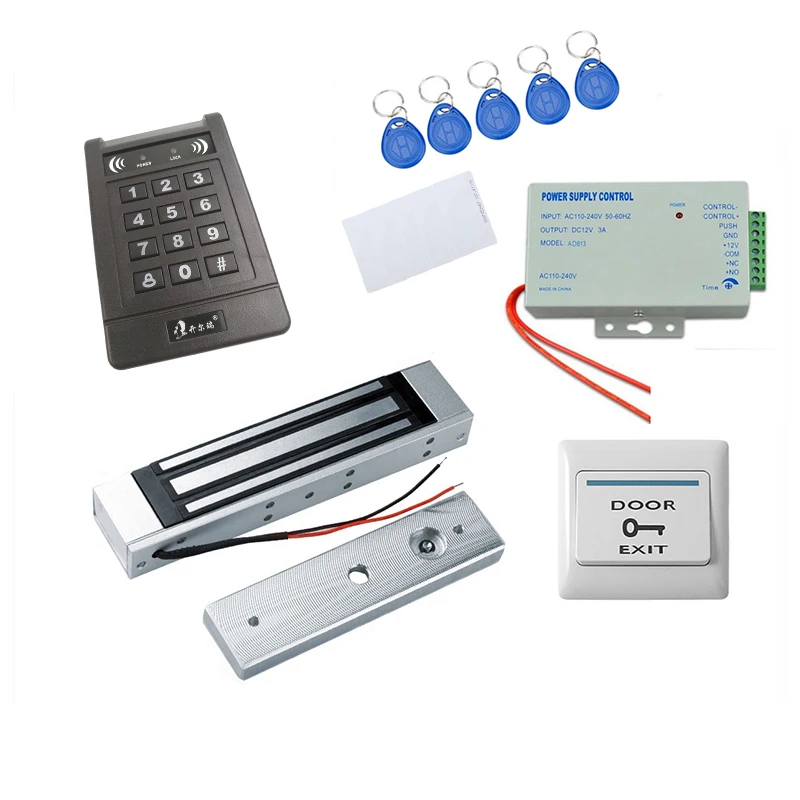 1000 Users RFID Door Access Control System 180KG Magnetic Lock ID Card Keyfob Exit Button Bell DC12V 3A Power Supply | Безопасность и