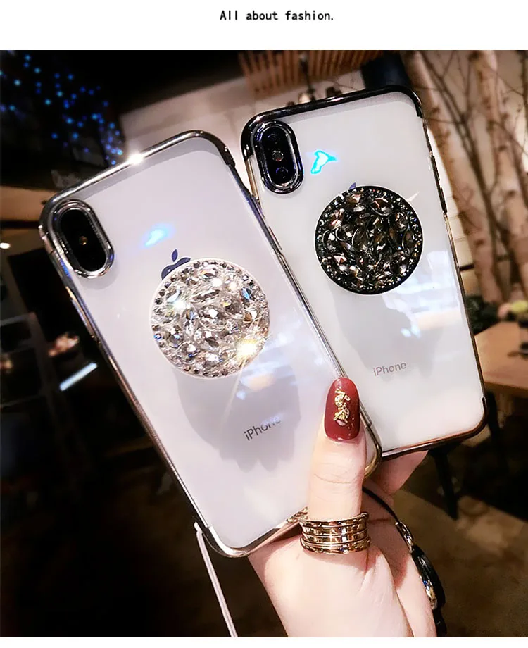 Мягкий блестящий чехол со стразами и кольцом держателем для Samsung S10 S10e S9 S8 S7 S6 Edge Plus