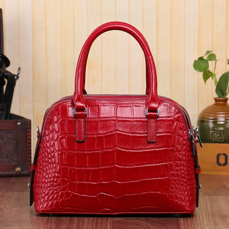 Зимняя роскошная женская сумка из натуральной кожи с крокодиловым узором на