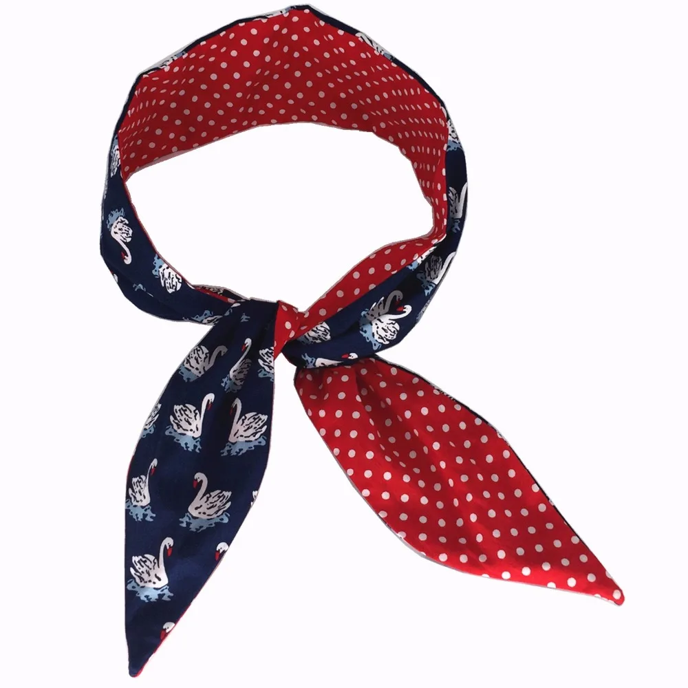 women vintage headband in navy swan and red polka dot rockabilly pinup hair accessories bandana wire inside scarf band wrap |