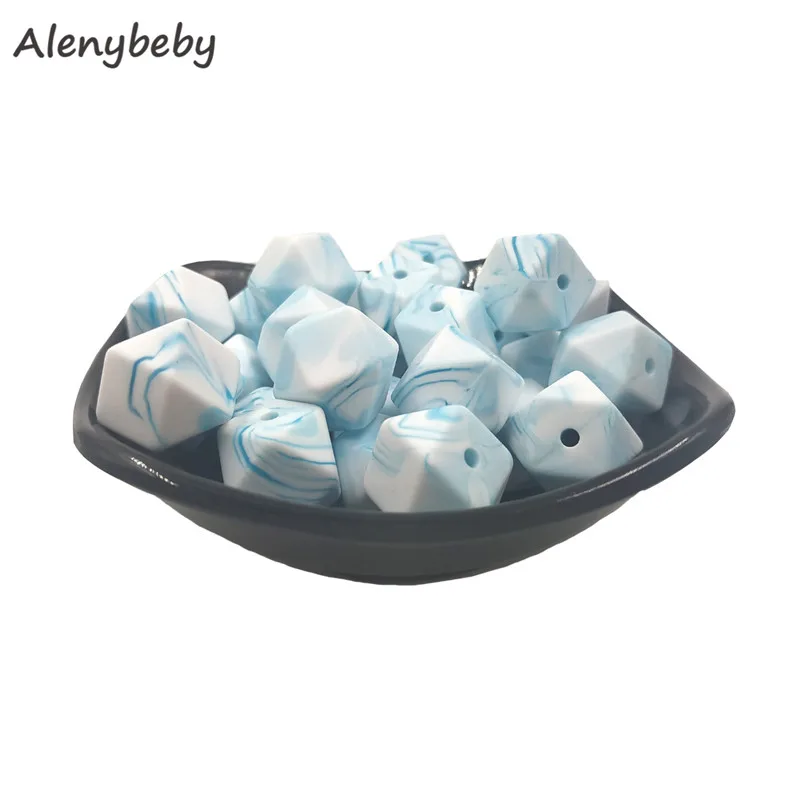 Marble teal 50 шт. 17 мм Силиконовые шестигранные шарики BPA Бесплатно Детские Прорезыватели для зубов Еда Класс силиконовый Прорезыватель Жевать Ожерелье игрушки Детские подарки для душа - Цвет: Marble teal