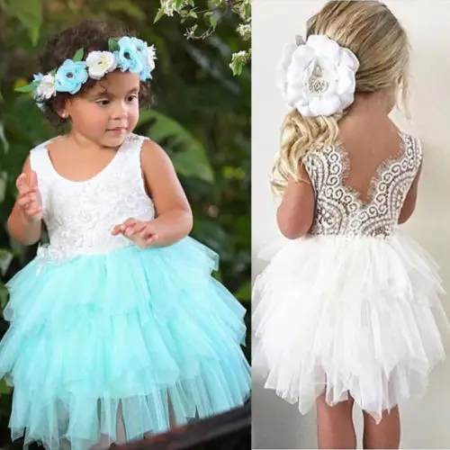 Summer Kid Baby Girl Formal Dresses Tulle Tutu Lace Backless Girls Wedding Party Pageant Dress Birthday Princess | Детская одежда и