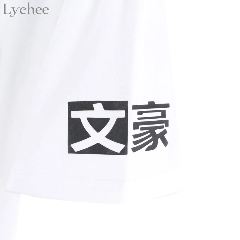 Милая Летняя женская футболка Lychee Повседневная Свободная с мультяшным принтом