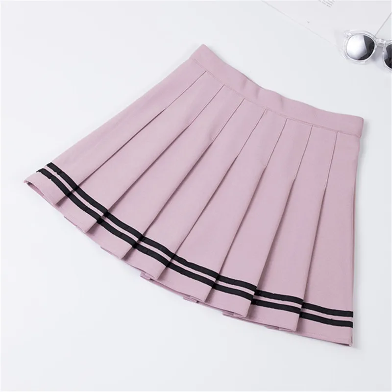 QL7776pink XS-XXL, четыре цвета, высокая талия, трапециевидная Женская юбка, полосатая, прошитая, Матросская, плиссированная юбка,, повседневная, милая, танцевальная юбка для девочек - Цвет: QL7776pink