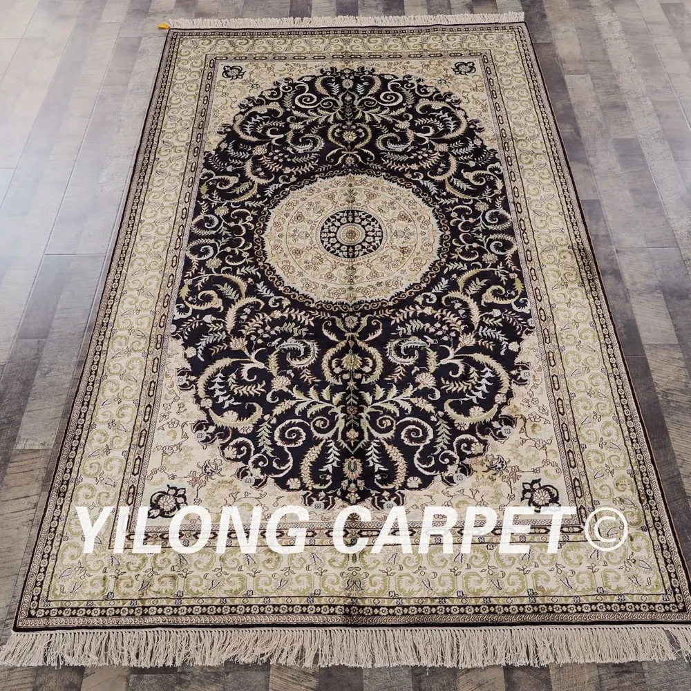 

YILONG 5'x8' темно-синий восточные турецкие шелковые ковры ручной работы персидские ковры продажа (LH451B5x8)