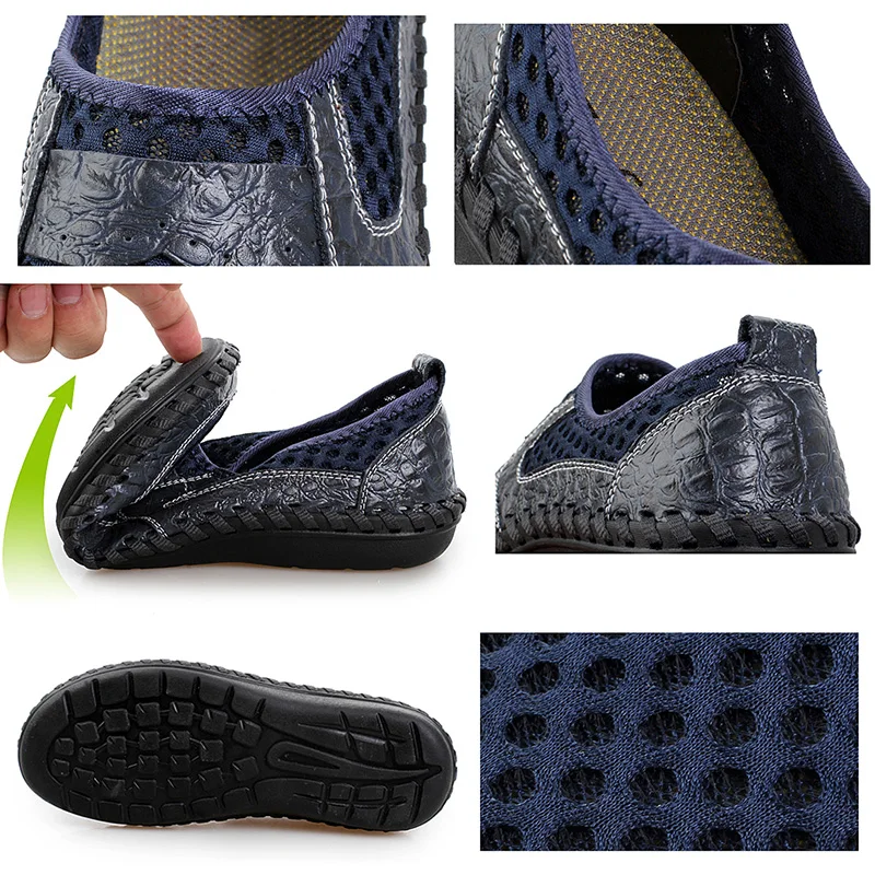 SUROM 2018 Male Summer Sneakers Breathable Mesh Men's Casual Shoes Leather Slip On Moccasins Fashion Comfortable Big Size | Обувь