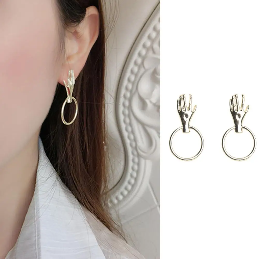 Новый дизайн модные металлические серьги-гвоздики в форме ладони круглые