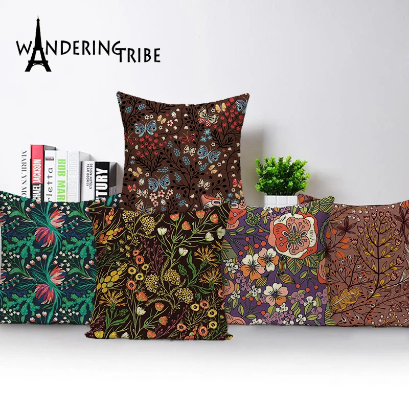 

Plant Flowers Cushion Cover Simple Style Pillow Case Polyester Hemp Plain Weave Decorate Parlour Sofa Bed Home Cushion Sleeve