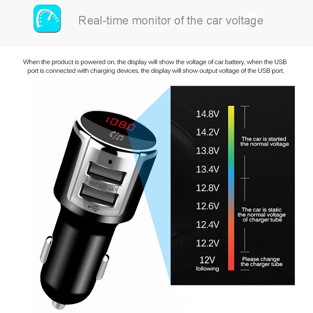 JINSERTA Bluetooth FM трансмиттер автомобильное быстрое зарядное устройство с двойным USB