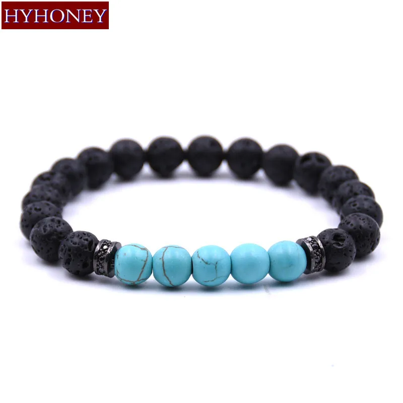 HYHONEY камень из натуральной лавы зеленый бисер браслеты для женщин микро
