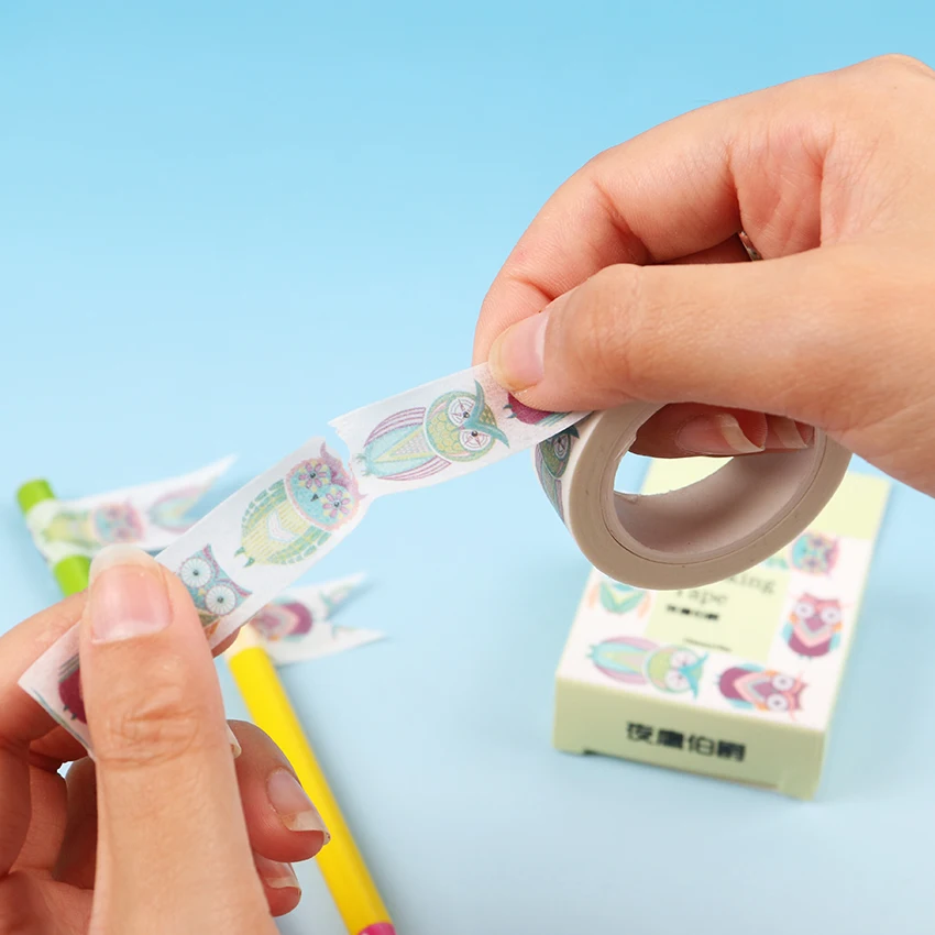 15 мм X 10 м милые Kawaii сова декоративные бумажные васи ленты DIY Скрапбукинг Маскировочная клейкая лента, наклейка, этикетка для школы, офиса, канцелярские принадлежности