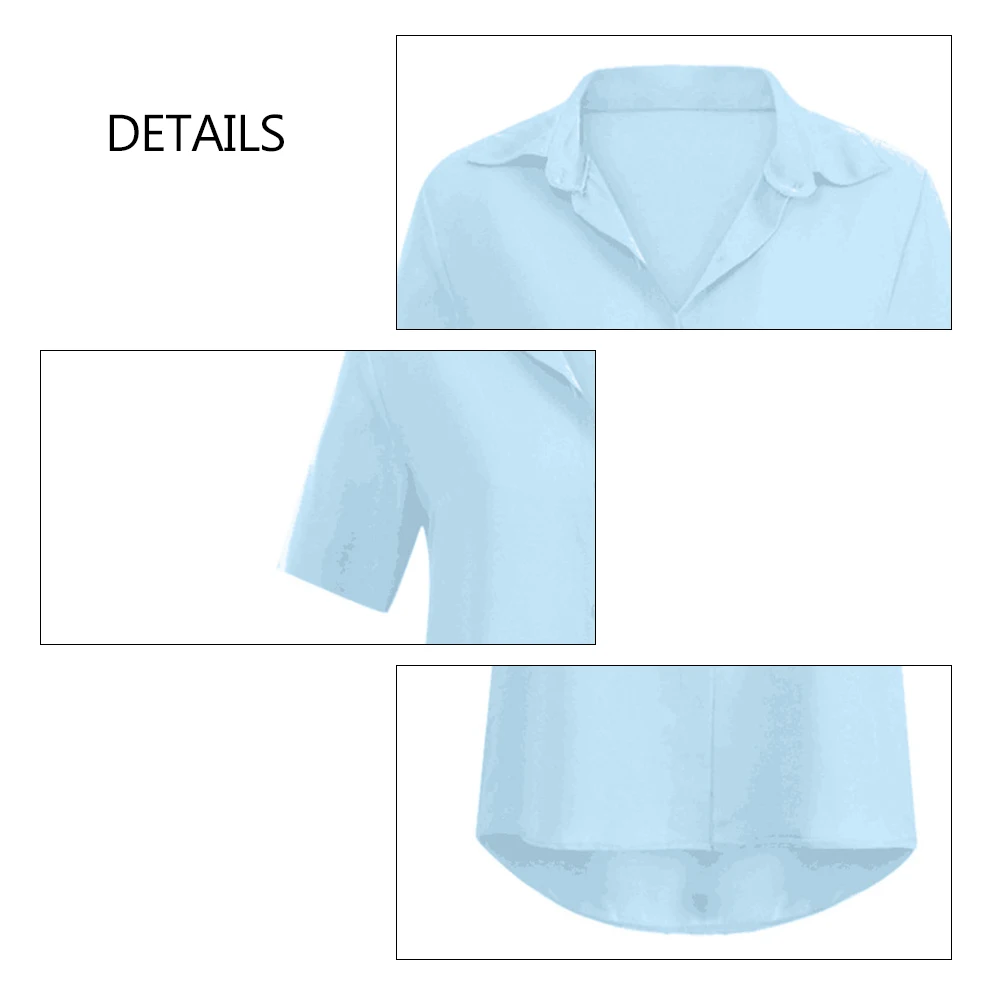 

Plus Size Women's Shirt Solid Button Turn-down Collar Office Femme Tops and Blouses Summer Basic Office Short Sleeve Shirt