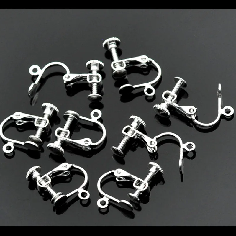 

100Pcs Silver Plated Copper Earring Clip On Screw Earring With Loop Jewelry Making Findings 17x14mm