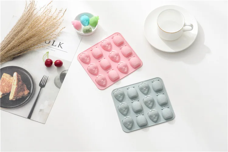 1 шт. 3D Силиконовые DIY фруктовые кубики льда лоток 12 клубника ананас силиконовые