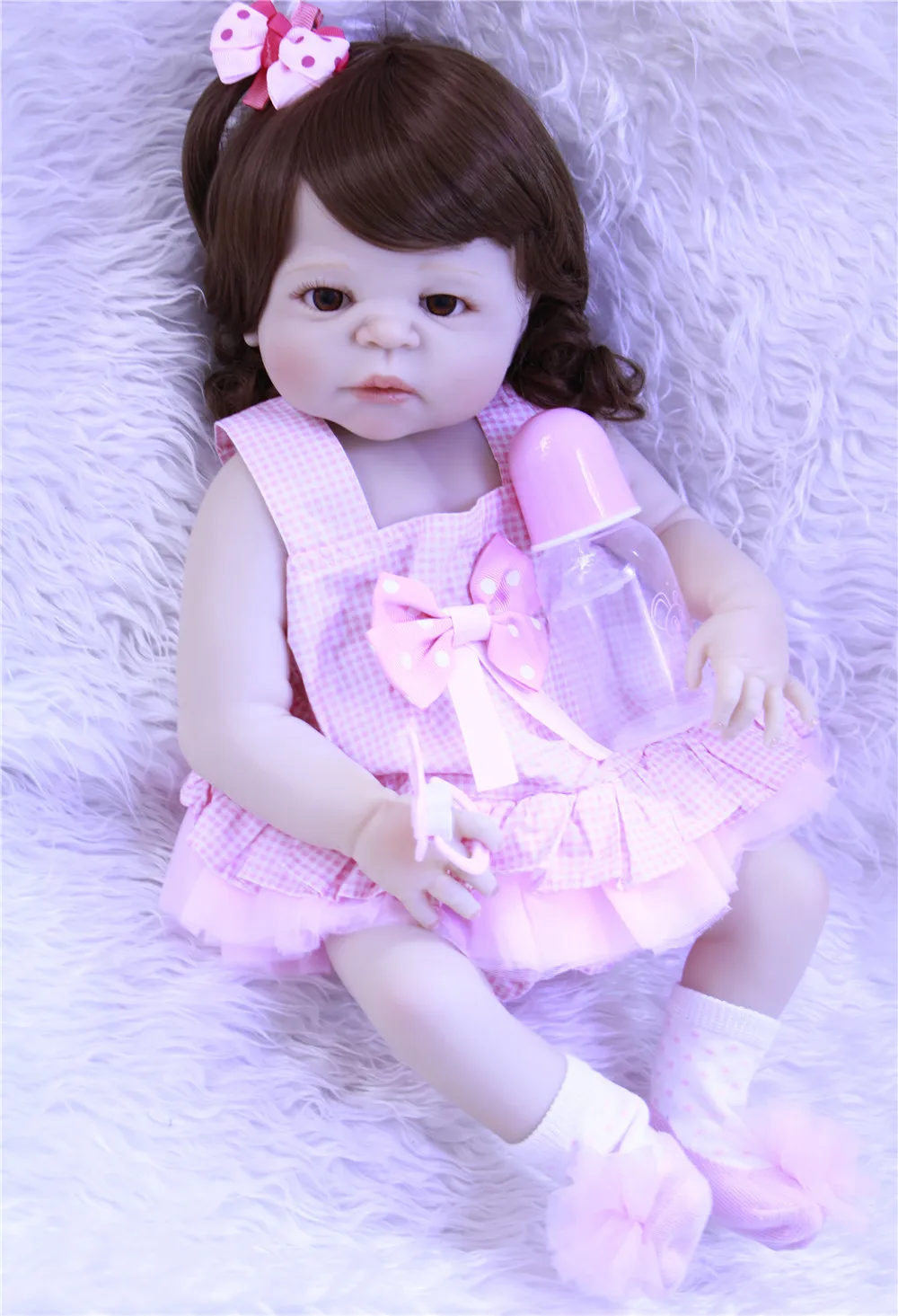 Модные 57 см реалистичные локоны для малышей с розовым платьем принцесса Bebe Reborn