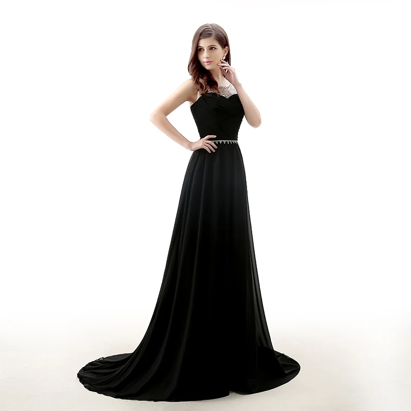 Forevergracedress Новый Дизайн черный длинное вечернее платье Линия Кепки рукава из