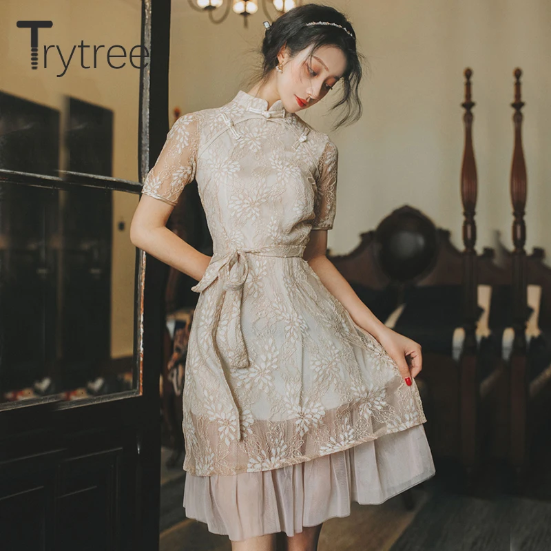 Платье Trytree женское с воротником-стойкой повседневное офисное платье-трапеция из