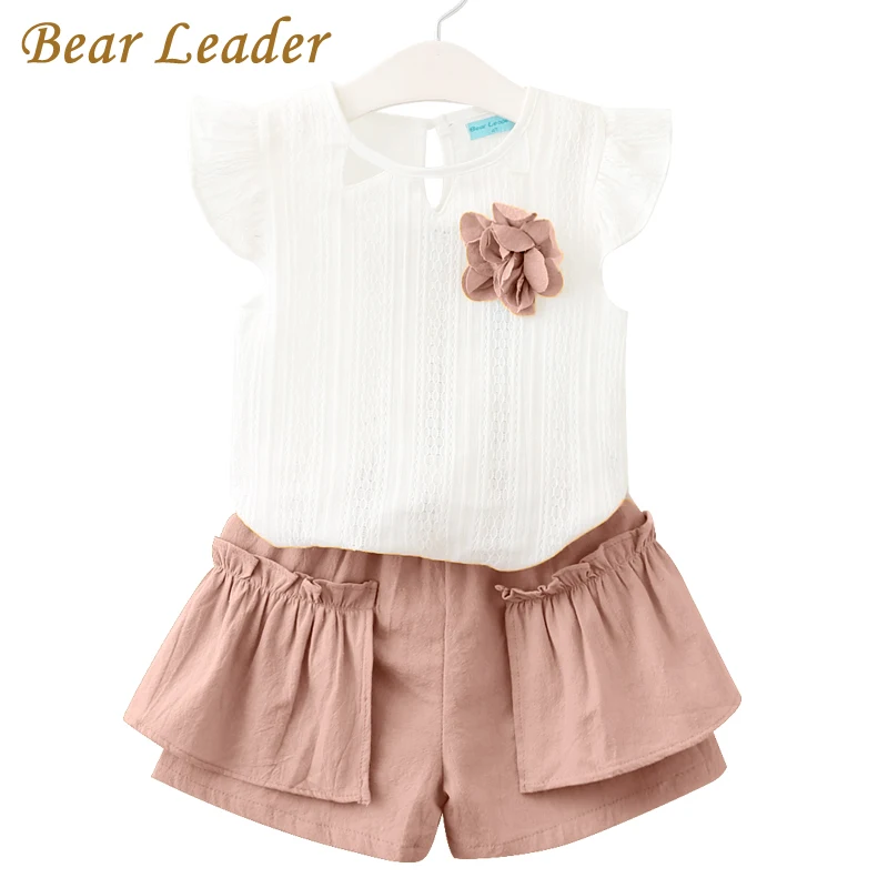 Bear leader/комплекты одежды для девочек, новые летние комплекты одежды, детская одежда, футболка с принтом «Фло»+ штаны, комплект из 2 предметов для детей 2-6 лет