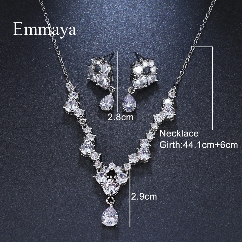 Emmaya Роскошные брендовые кубический циркон Water Drop Кулон Геометрическая Кристаллические серьги Цепочки и ожерелья Набор для Для женщин Популярные невесты ювелирные изделия подарок