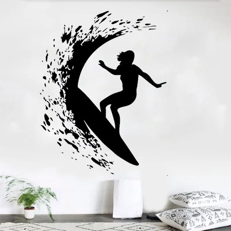 Surfer Girl Surfing Surf Wall Decal Art Decor Sticker Sign Vinyl decal | Дом и сад