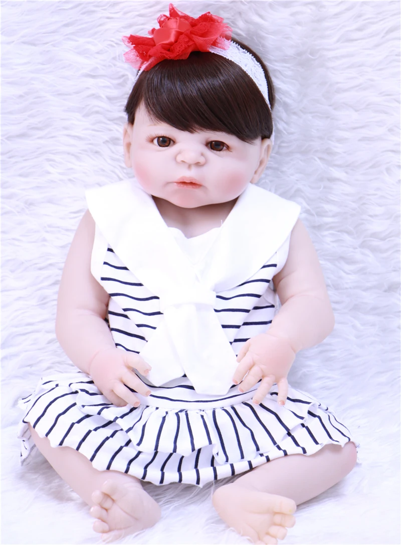 

Full silicone reborn baby dolls 22" 55cm real newborn baby girl with Navy skirt can enter water bebe toys reborn bonecas