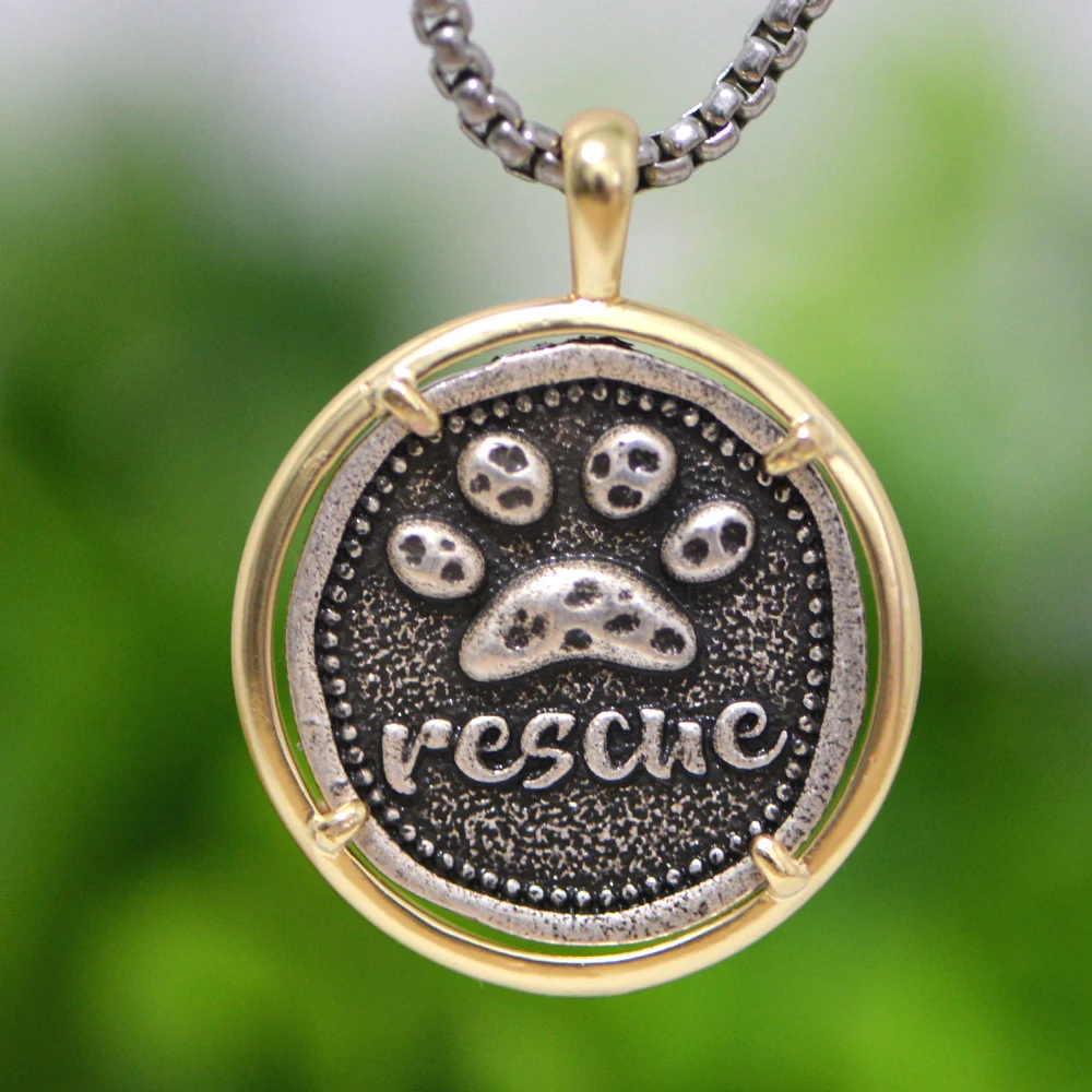 Paw Print Necklace Double Color Men Dog Lover Pendant Animal Pround Rescue Memorial Gift Copper Metal Pet PawPrint Jewelry A276 | Украшения