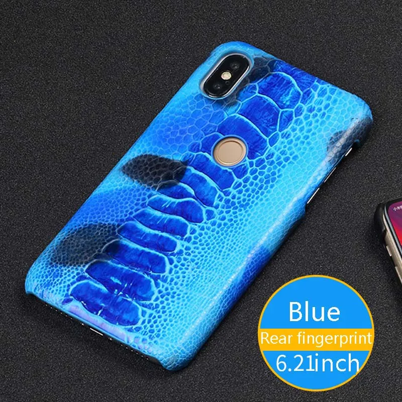 Страусиная ножная кожа чехол для телефона для xiaomi 8 подлинный кожаный чехол для мобильного телефона половина пакета защитный чехол задний отпечаток пальца стиль - Цвет: Blue 1