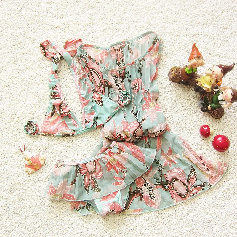 Купальник бикини с цветочным принтом 3 шт./компл.|swimsuit cute|print printswimsuit piece |