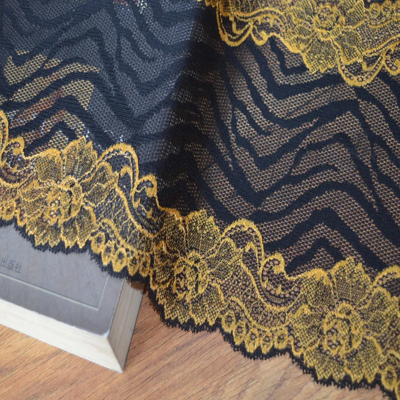 19 см 2 ярда/Лот желтый узор черная марля украшение для волос ручной работы широкая