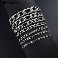 maxmoon bracelets for men women 357911mm silver color stainless steel curb cuban link chain bracelets party jewelry gift