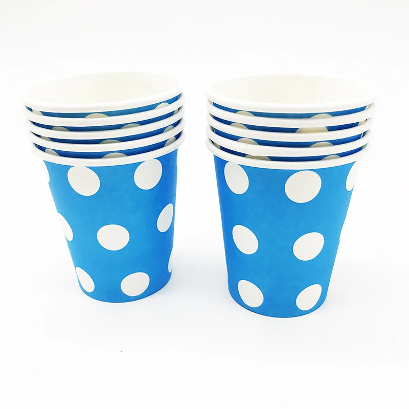 10pcs/lot Blue dots theme cups baby shower party decorations polka birthday supplies blue disposable | Дом и сад