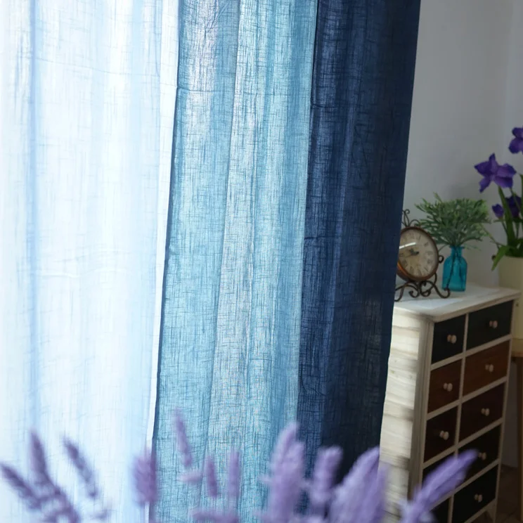 Синие хлопковые шторы в американском стиле штора из декоративной ткани льняные