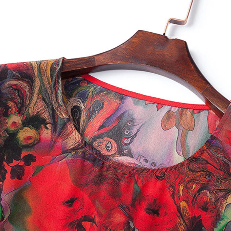 2020 New Short-sleeved Women Red Floral Print Dress Round neck Slim Female Summer Simple Loose Plus size 3XL WYT610 | Женская одежда