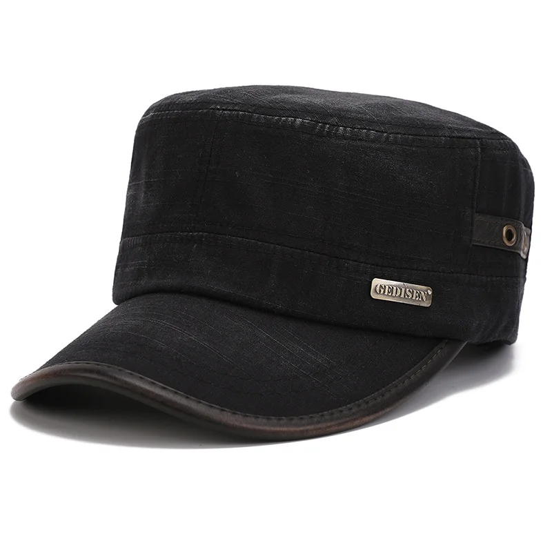 

2019 New Washed cotton Cloth Cap Military Hats Retro Distressed Flat Top Hat Autumn winter Warm Men's Casual Caps