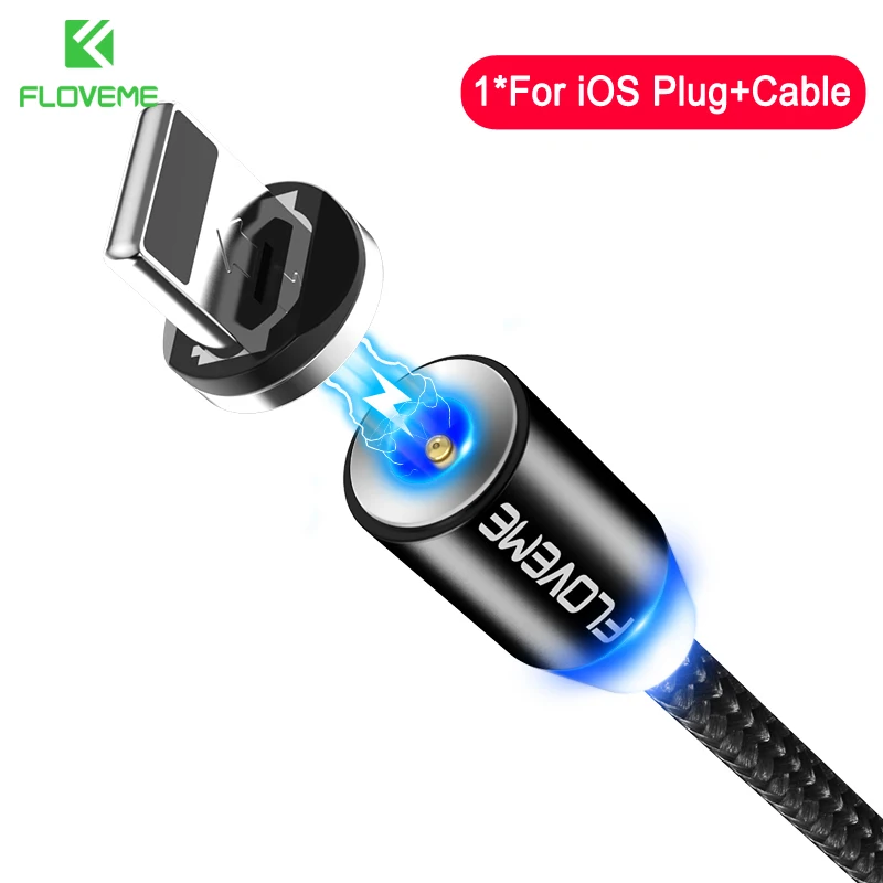 Cable For iPhone FLOVEME светодиодный магнитный кабель Micro usb type C для iPhone Xs Max XR X 7 Магнитный кабель для быстрой зарядки мобильного телефона - Цвет: Cable For iPhone