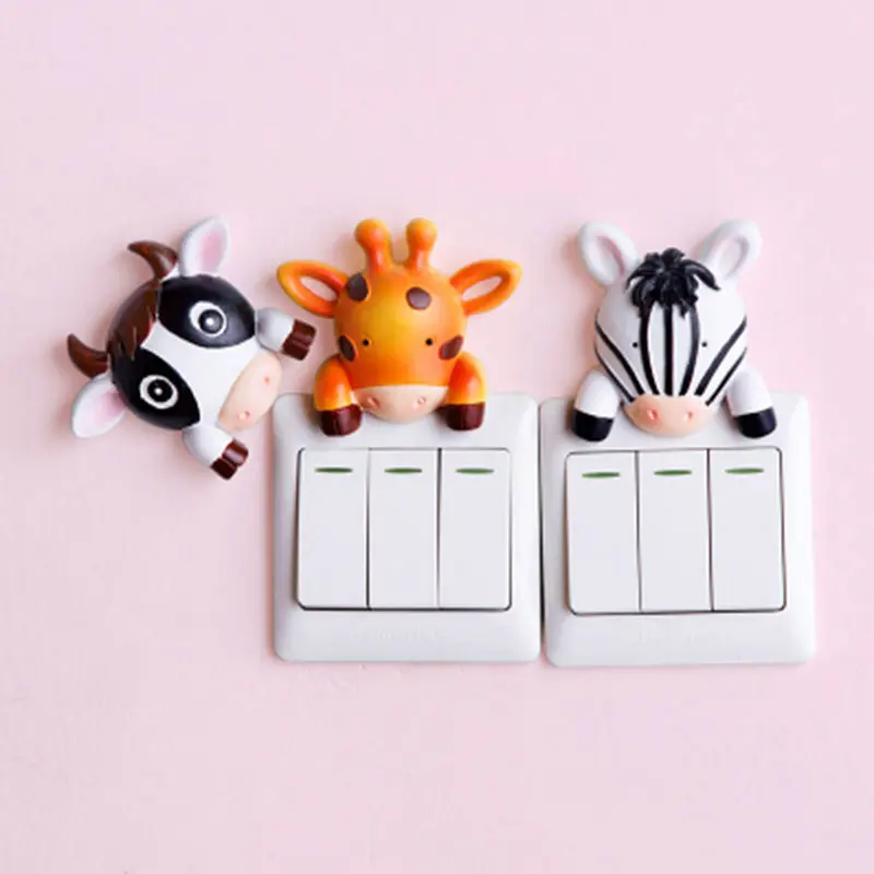 

New Cute Cartoon Resin Switch Stickers Wall Stickers Cattle Pig Tiger Animal Shape Socket Protective Cover For Home Decoration
