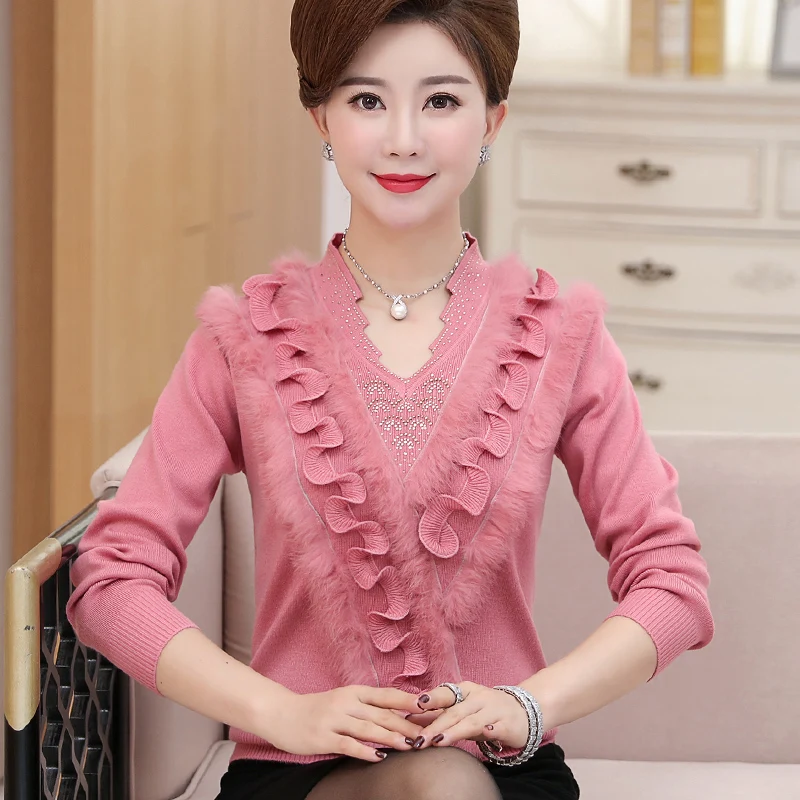 2018 кашемировый женский свитер шерстяной большого размера с вышивкой и стразами
