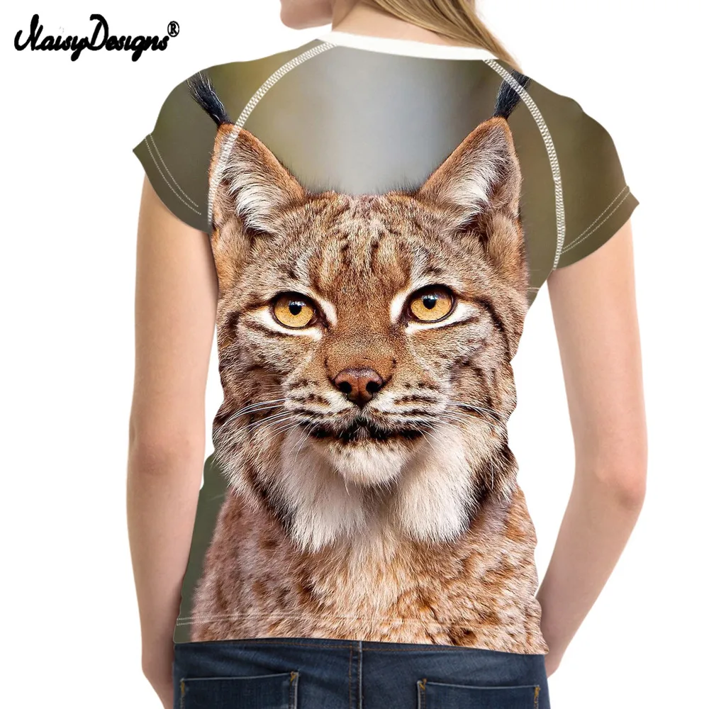 NoisyDesigns милые 3D животного Bobcat принт женские летние футболки Модная с коротким