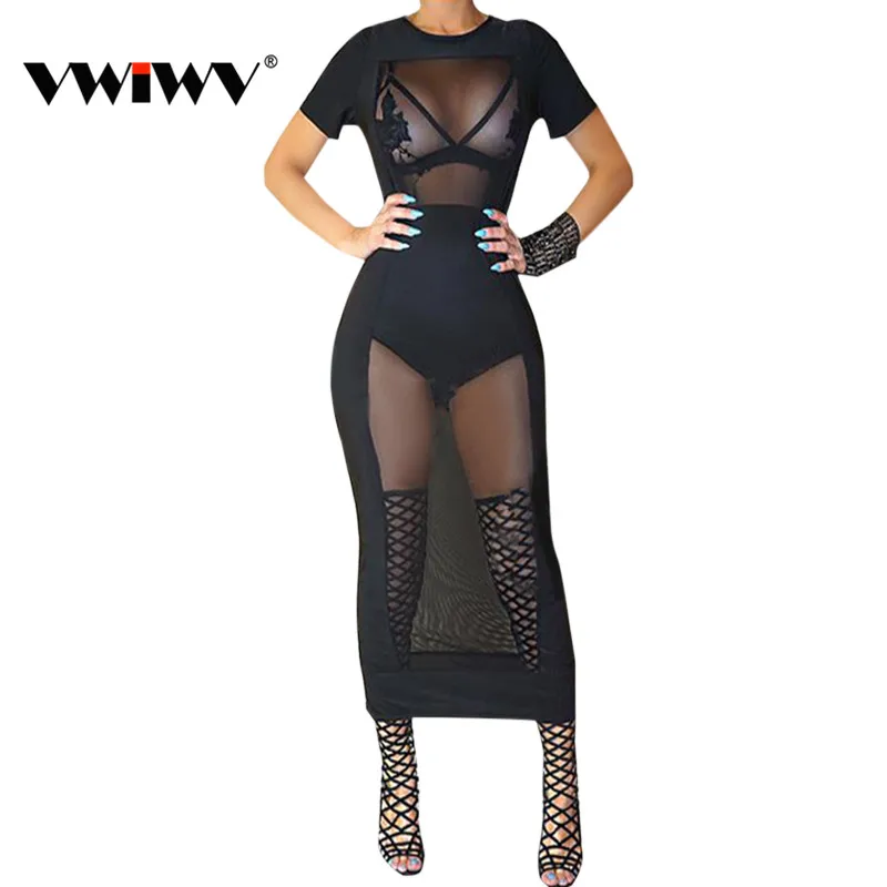 New 2018 Summer Style Women Fashion Mesh Patchwork Dress Casual Short Sleeve O Neck Ankle Length Dresses Vestidos | Женская одежда