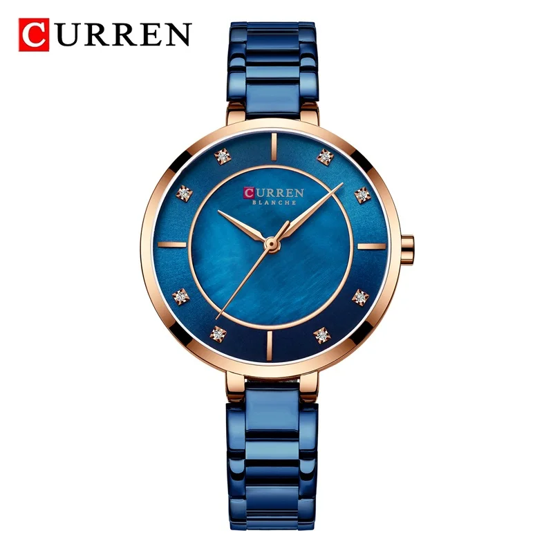 Blue CURREN новые женские часы люксовый бренд розовое золото кварцевые женские наручные часы браслет водонепроницаемые женские часы relogio feminino - Цвет: Blue
