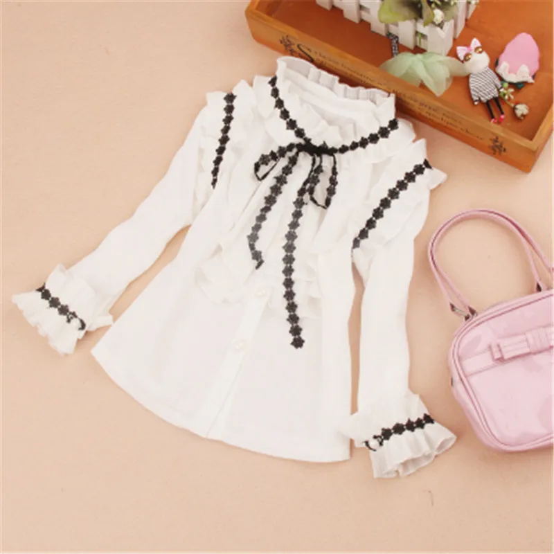 Детская блузка с длинными рукавами белая кружевная шифоновая оборками для