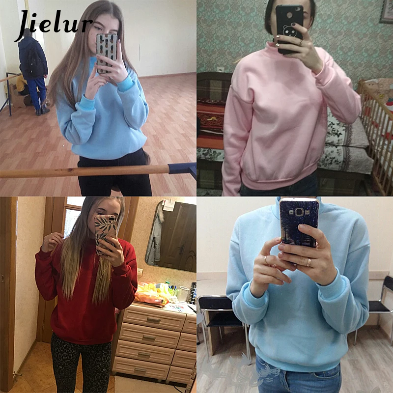 Jielur 9 однотонных цветов Харадзюку розовая толстовка с капюшоном для женщин флисовая шикарная японская Kpop толстовка синий Kawaii Sudadera Mujer