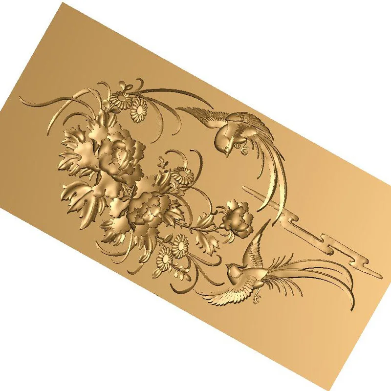 Пион и птицы 3D модель STL рельеф для ЧПУ формат мебель цветы украшение мебели|stl