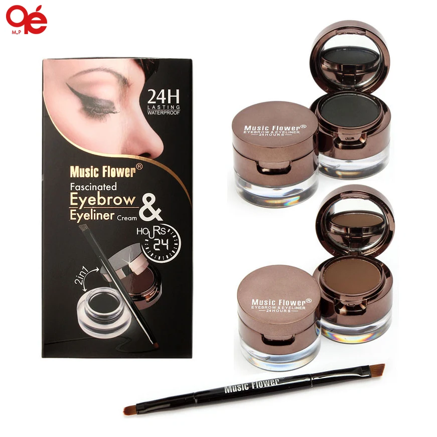 Pro 4 в 1 Набор для макияжа глаз гелевая подводка коричневый + черный порошок бровей