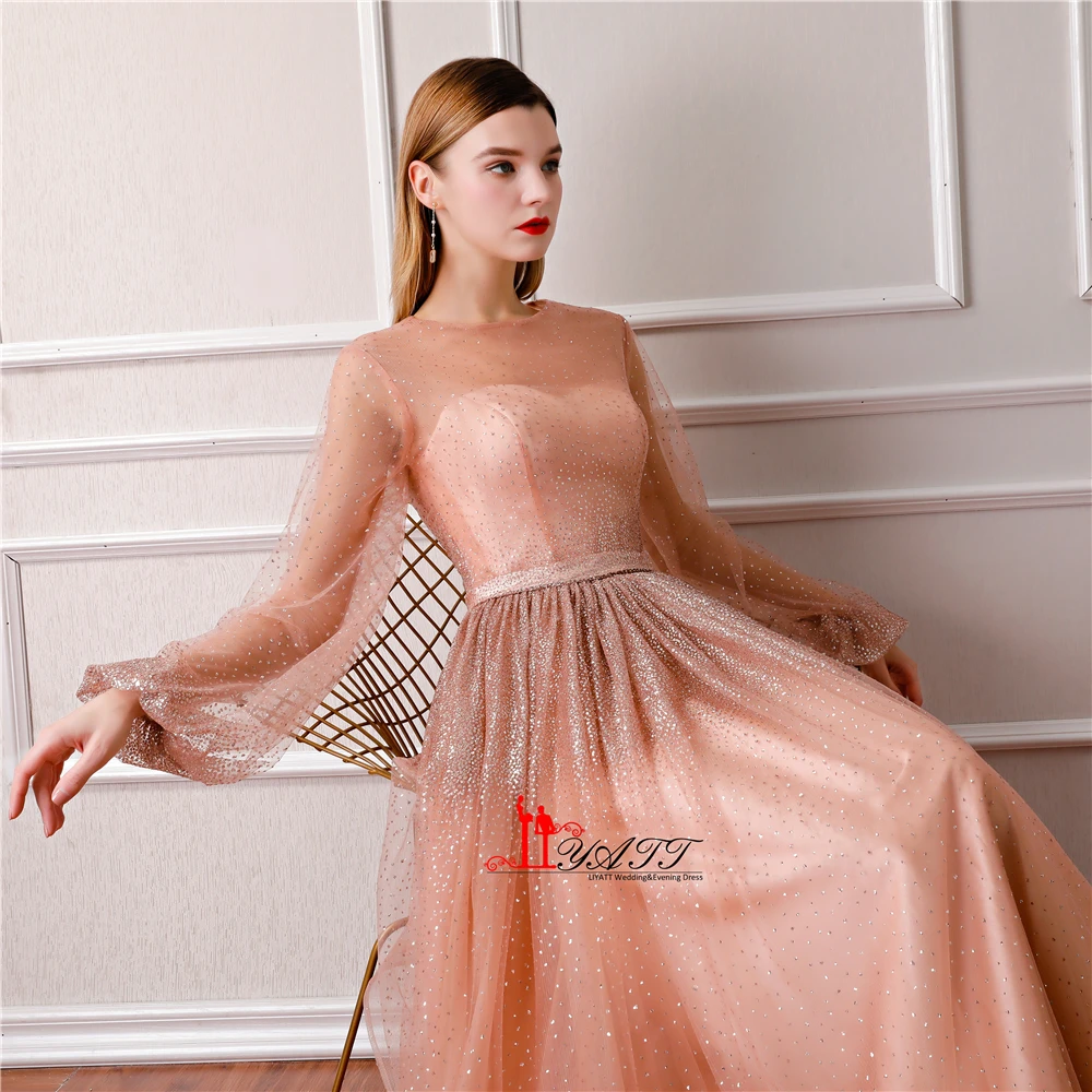 LIYATT 2018 New Collection Arrival Dusty Pink Shinny Vintage Arabic Princess Long Sleeves Formal Evening Prom Dress Women Gowns | Свадьбы и
