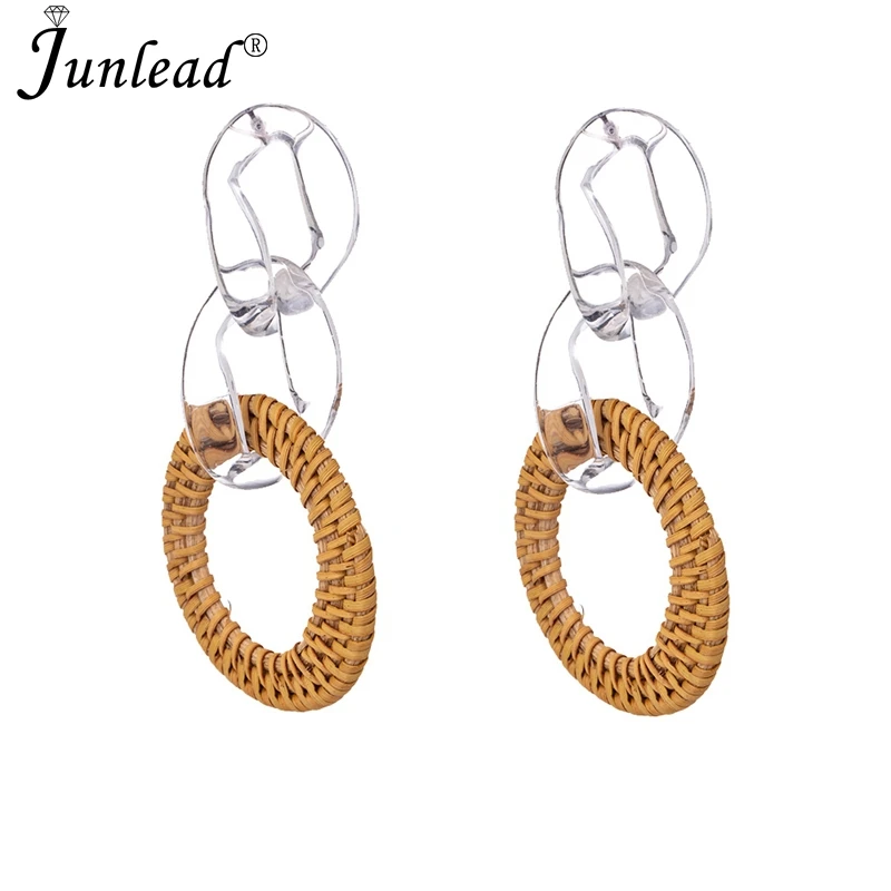 Женские плетеные серьги Junlead из ротанга ручной работы круглые геометрические